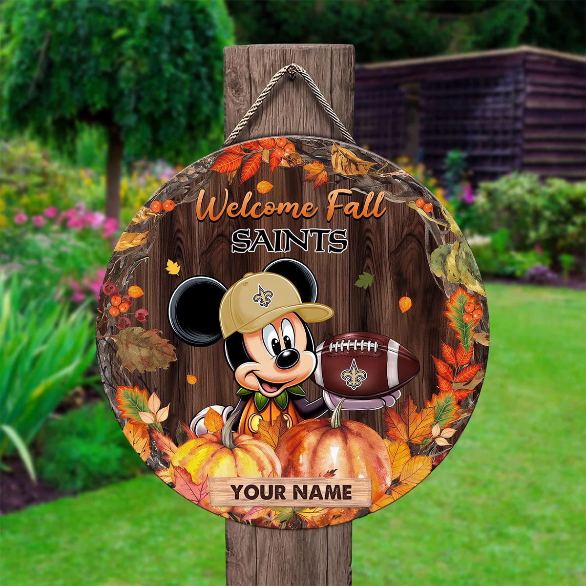Sportswearmerch New Orleans Saints NFL x Mickey Round Wooden Sign For Fan