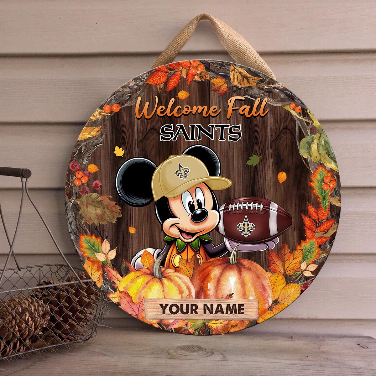 Sportswearmerch New Orleans Saints NFL x Mickey Round Wooden Sign For Fan