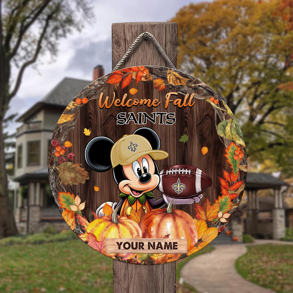 Sportswearmerch New Orleans Saints NFL x Mickey Round Wooden Sign For Fan