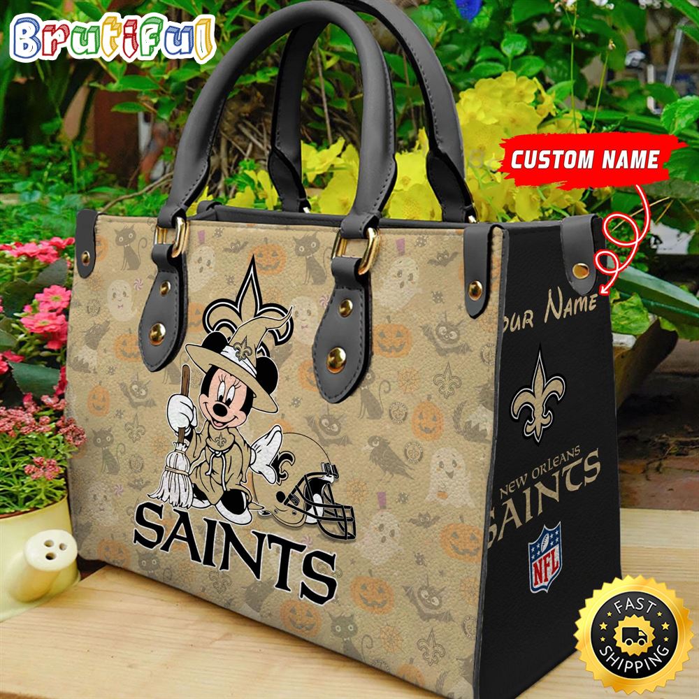Sportswearmerch New Orleans Saints NFL x Minnie Halloween Leather Handbag For Fan