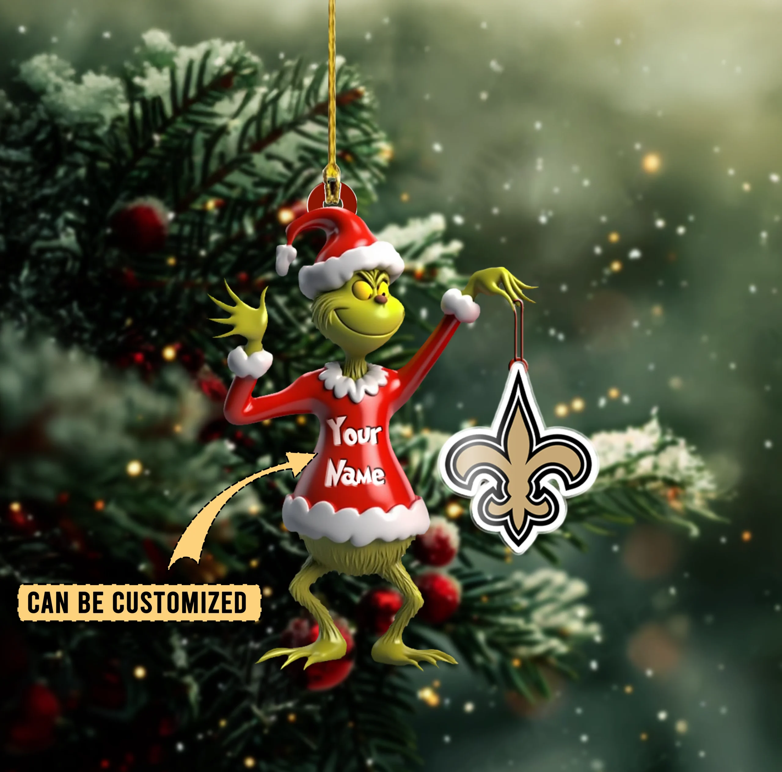 Sportswearmerch New Orleans Saints NFL x The Grinch Acrylic Ornament Gift For Fans