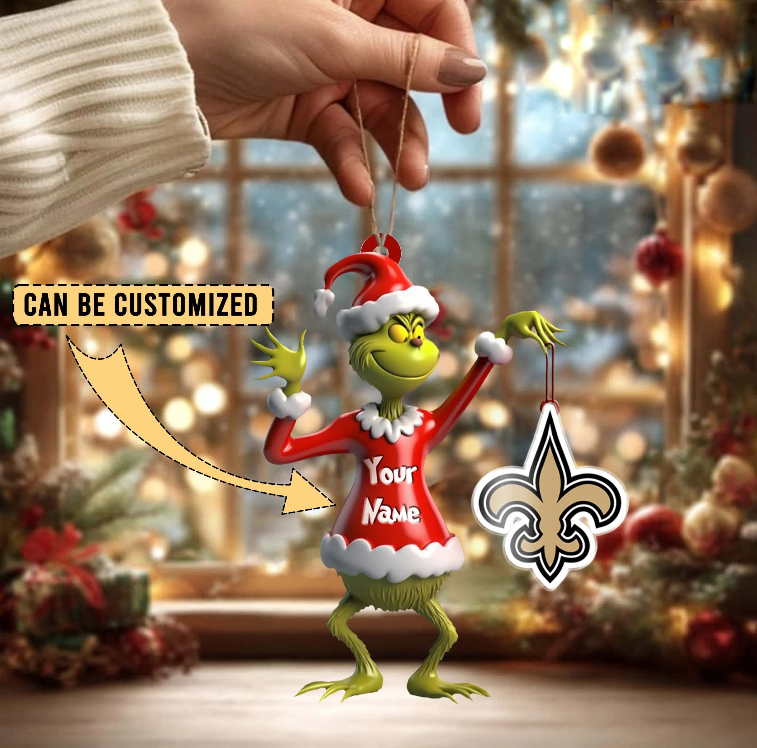 Sportswearmerch New Orleans Saints NFL x The Grinch Acrylic Ornament Gift For Fans