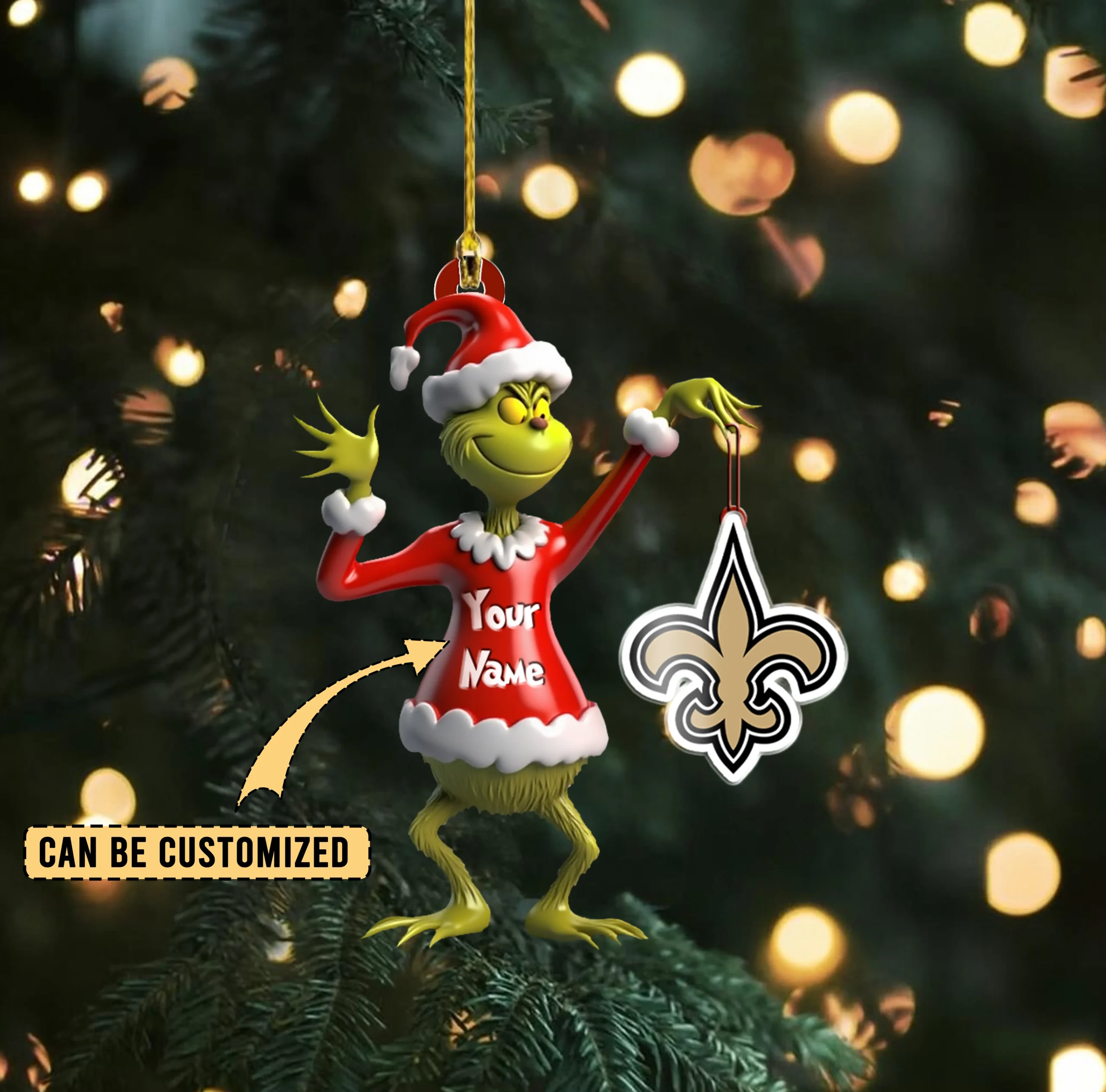 Sportswearmerch New Orleans Saints NFL x The Grinch Acrylic Ornament Gift For Fans