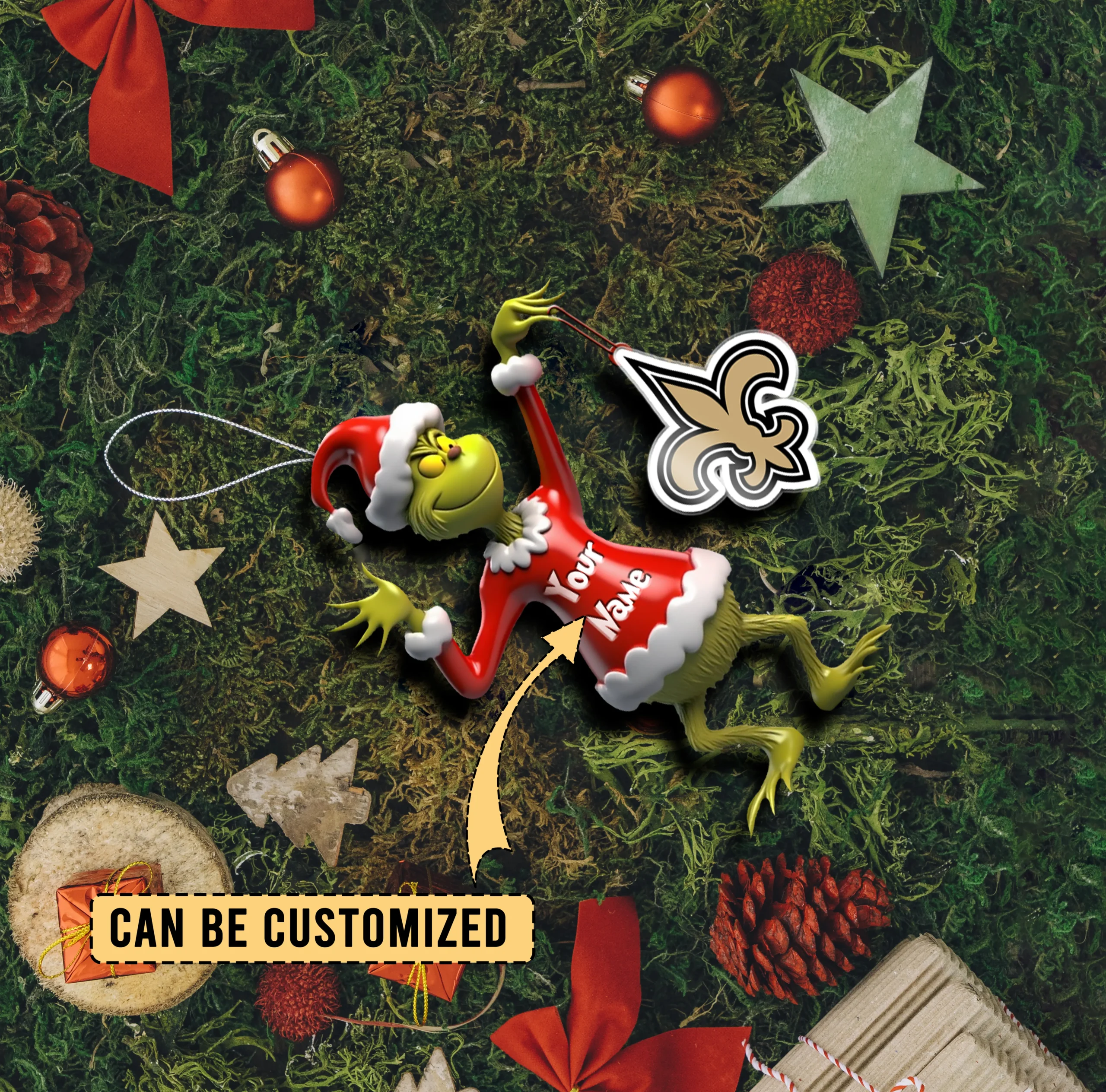 Sportswearmerch New Orleans Saints NFL x The Grinch Acrylic Ornament Gift For Fans
