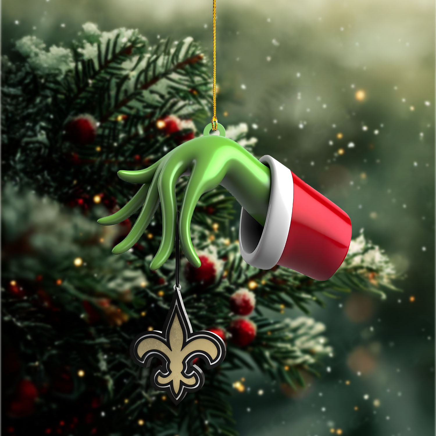 Sportswearmerch New Orleans Saints NFL x The Grinch Christmas Acrylic Mix Wooden Ornament Gift For Fans
