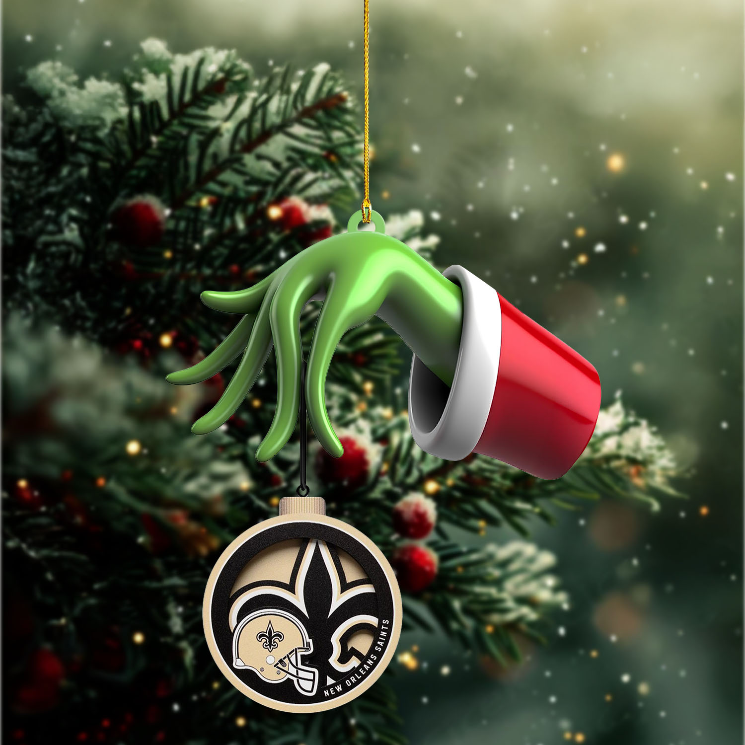 Sportswearmerch New Orleans Saints NFL x The Grinch Christmas Acrylic Mix Wooden Ornament Gift For Fans