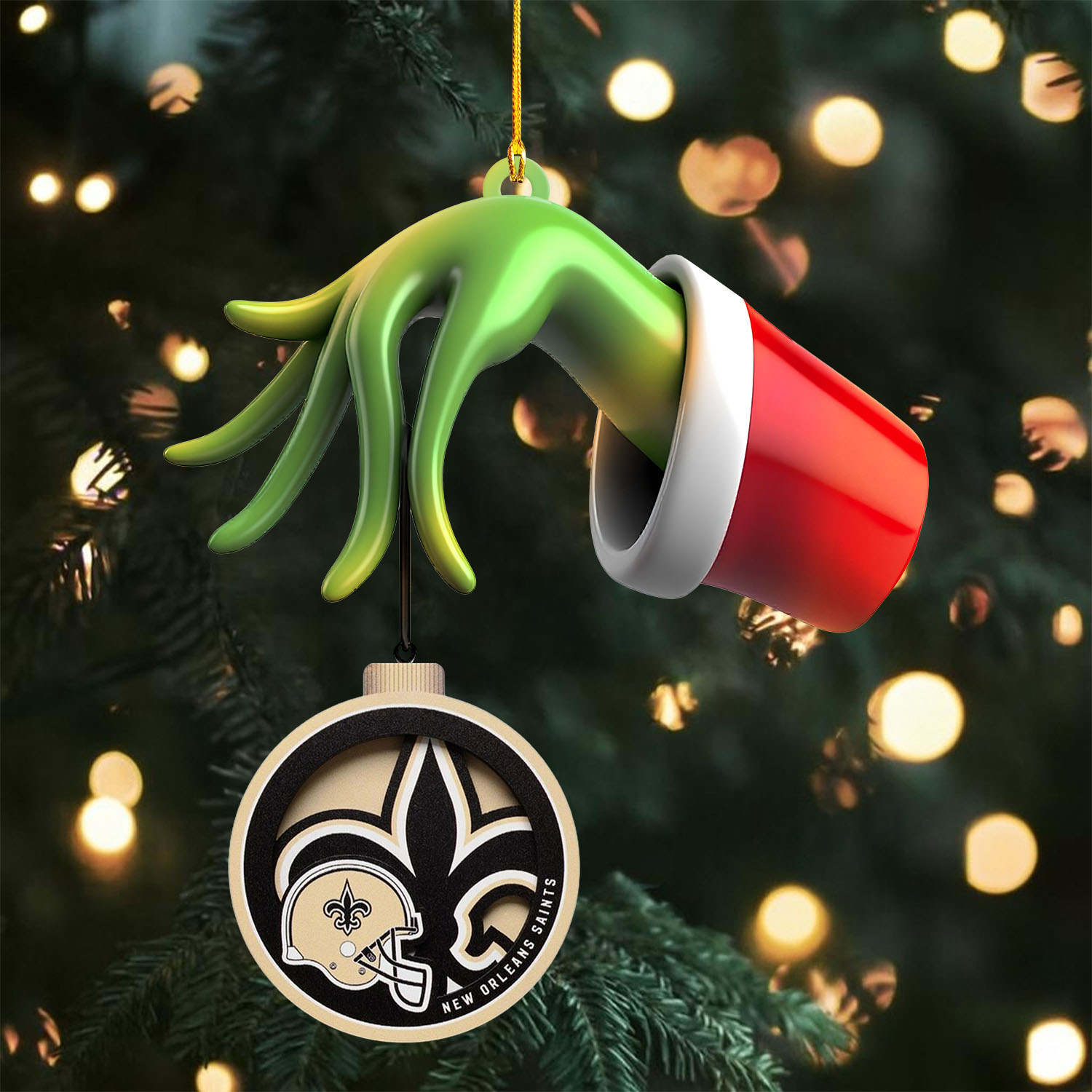 Sportswearmerch New Orleans Saints NFL x The Grinch Christmas Acrylic Mix Wooden Ornament Gift For Fans