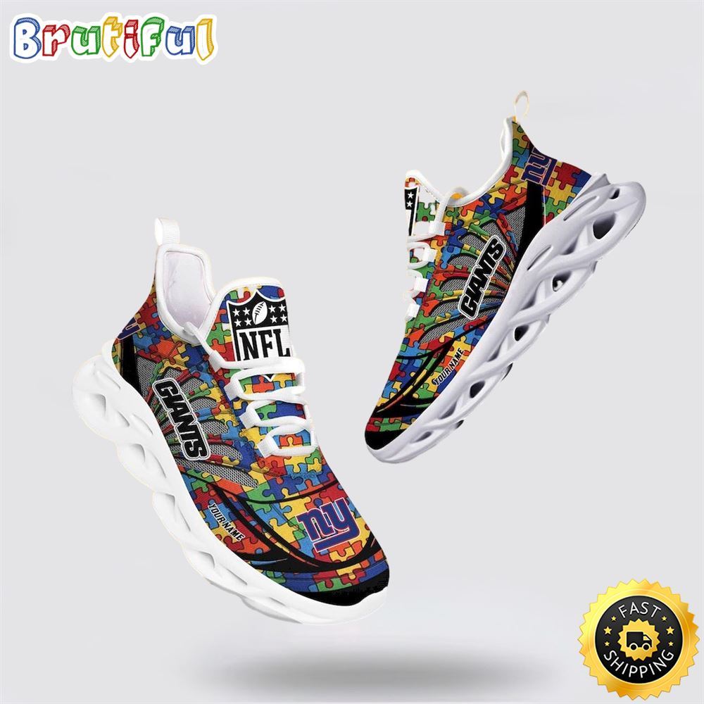 Sportswearmerch New York Giants NFL Autism Awareness Max Soul Shoes Perfect Gift For Football Fans For Fan