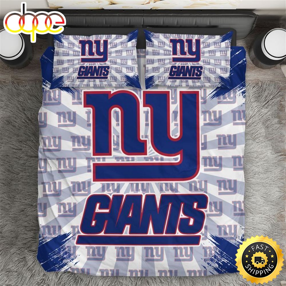 Sportswearmerch New York Giants NFL Grey Blue Bedding Set For Fan