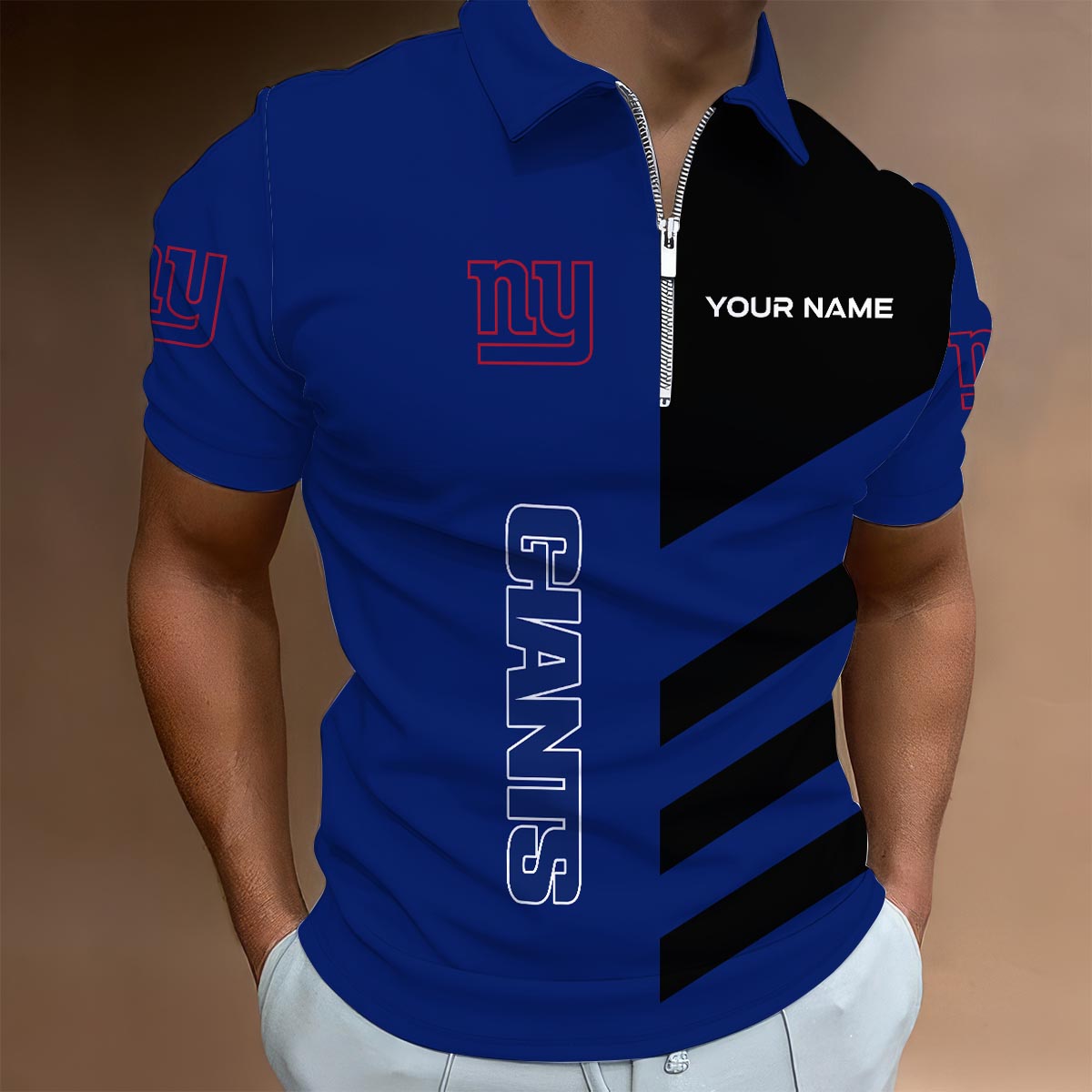Sportswearmerch New York Giants NFL Lapel Zip Polo Shirt For Fan