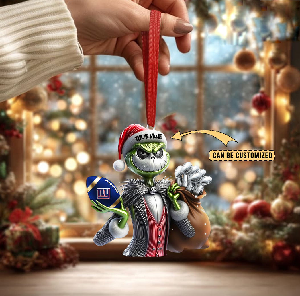 Sportswearmerch New York Giants NFL The Grinch x Jack x Christmas Acrylic Ornament Gift For Fan