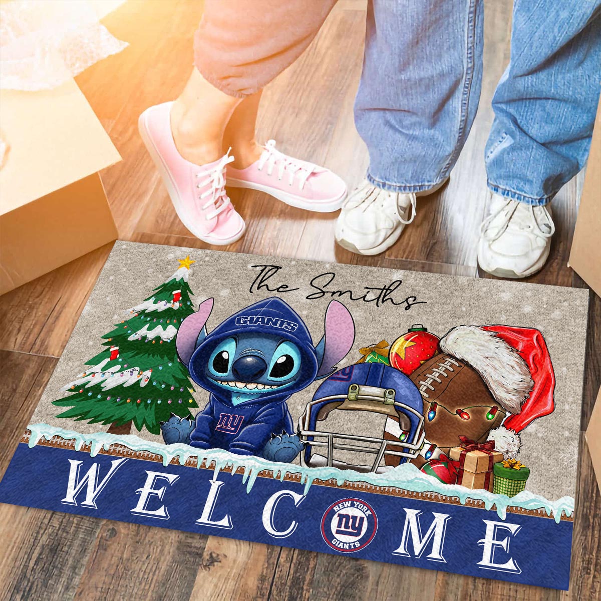 Sportswearmerch New York Giants NFL x Cute Stitch Christmas Doormat For Fan