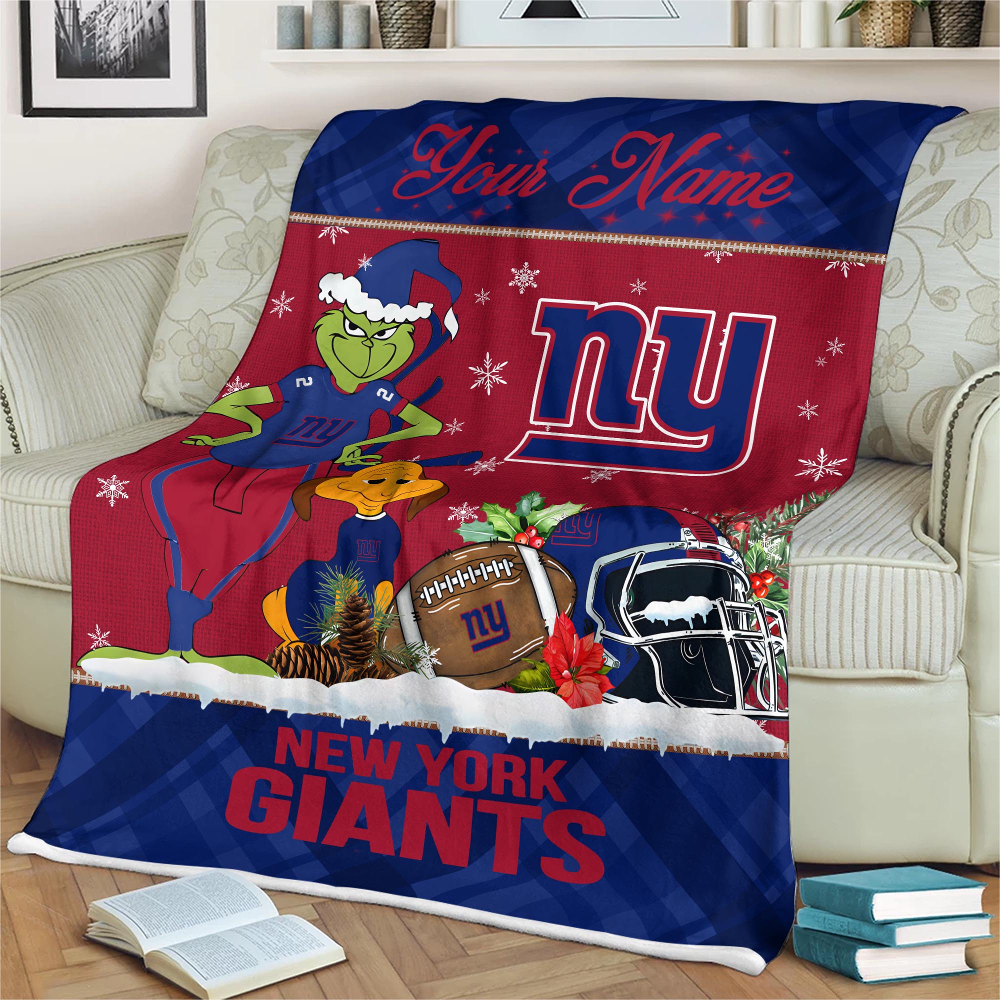 Sportswearmerch New York Giants NFL x Grinch Christmas Fleece Blanket For Fan
