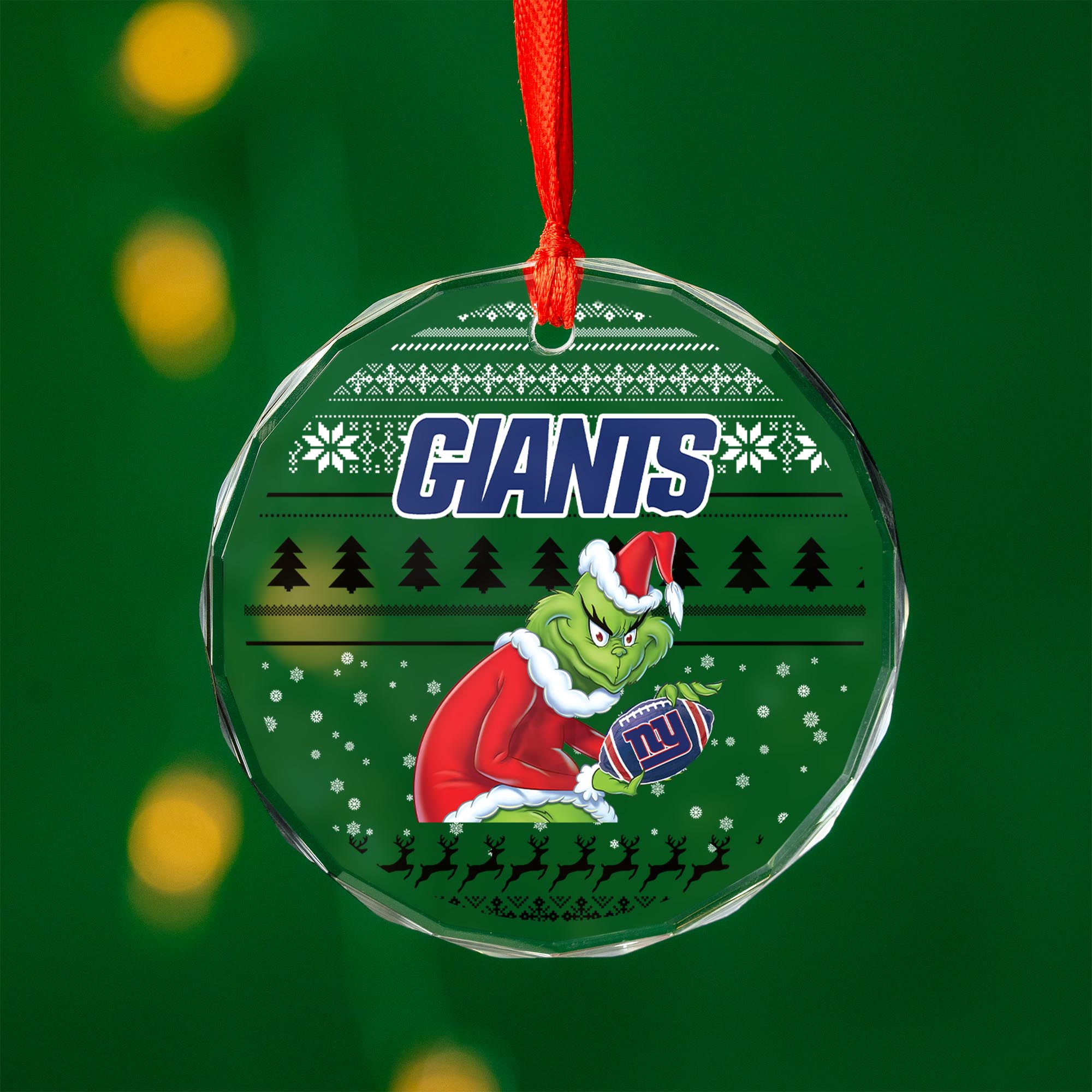 Sportswearmerch New York Giants NFL x Grinch Christmas Glass Ornament For Fans