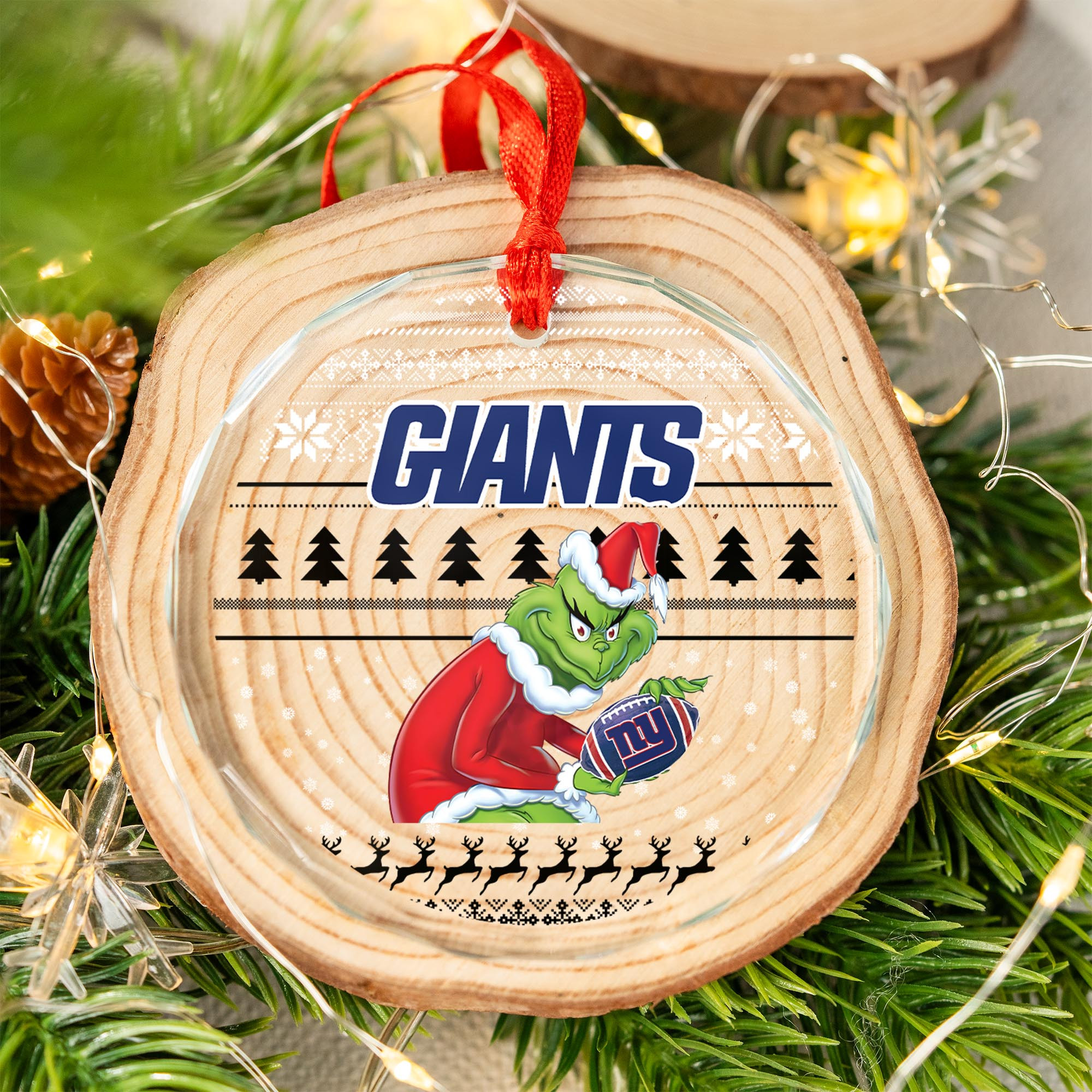 Sportswearmerch New York Giants NFL x Grinch Christmas Glass Ornament For Fans