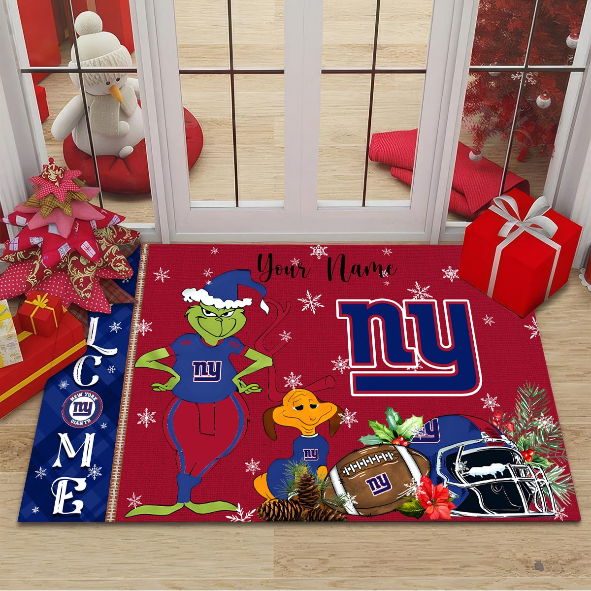 Sportswearmerch New York Giants NFL x Grinch Christmas Welcome Football Doormat For Fan