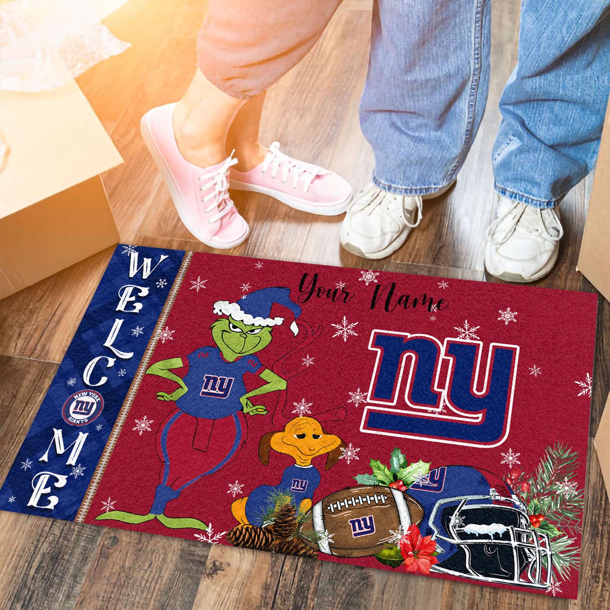 Sportswearmerch New York Giants NFL x Grinch Christmas Welcome Football Doormat For Fan