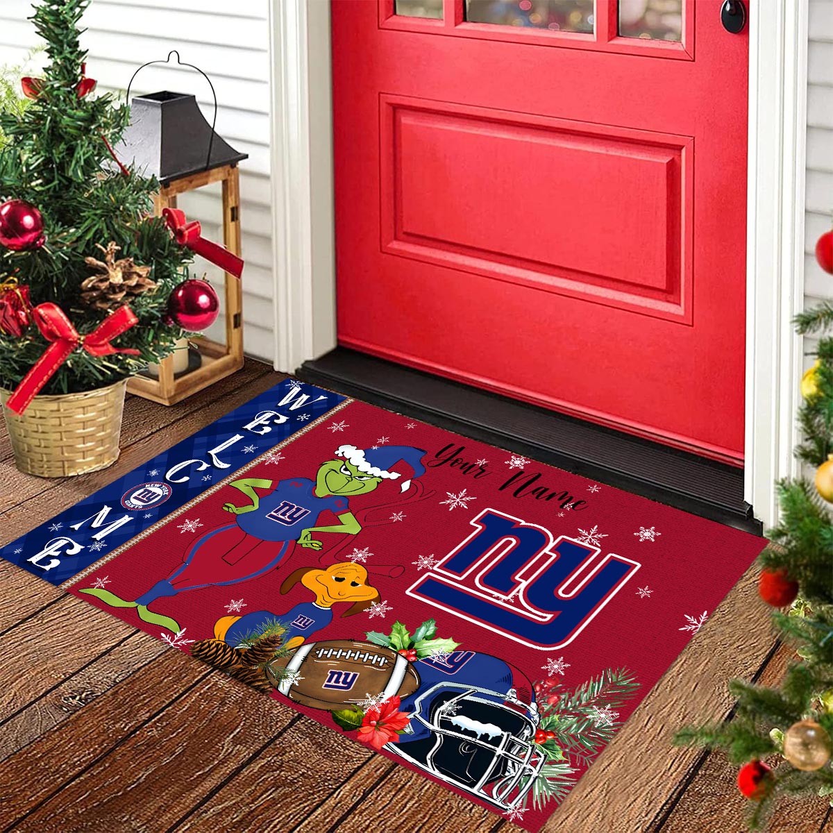 Sportswearmerch New York Giants NFL x Grinch Christmas Welcome Football Doormat For Fan
