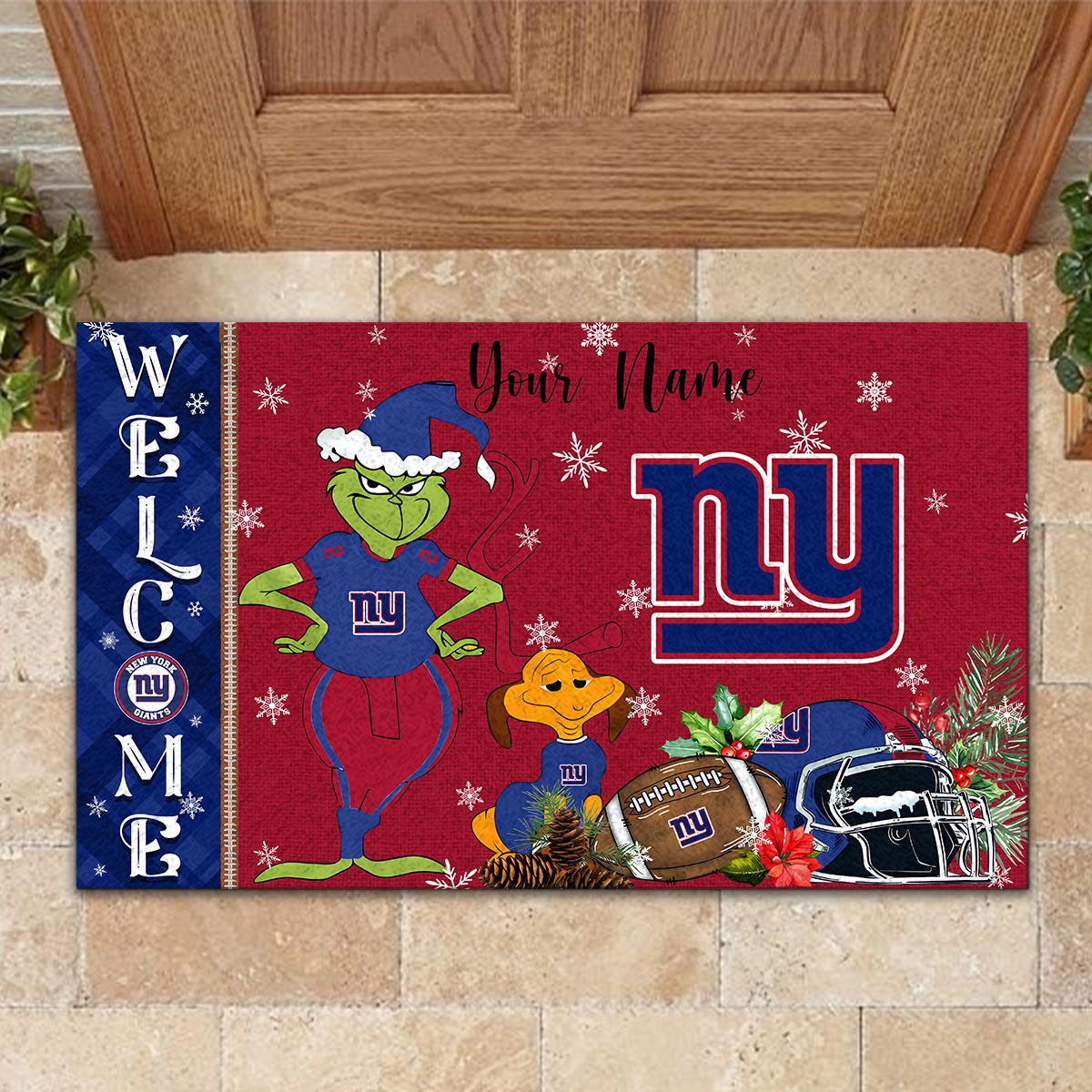 Sportswearmerch New York Giants NFL x Grinch Christmas Welcome Football Doormat For Fan