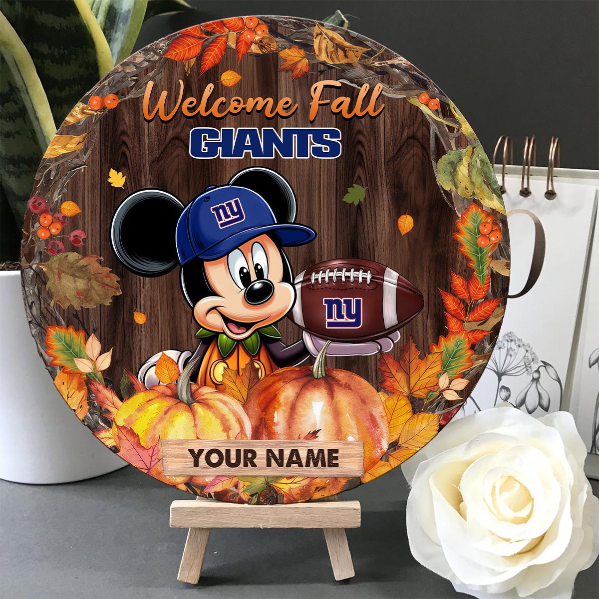 Sportswearmerch New York Giants NFL x Mickey Round Wooden Sign For Fan