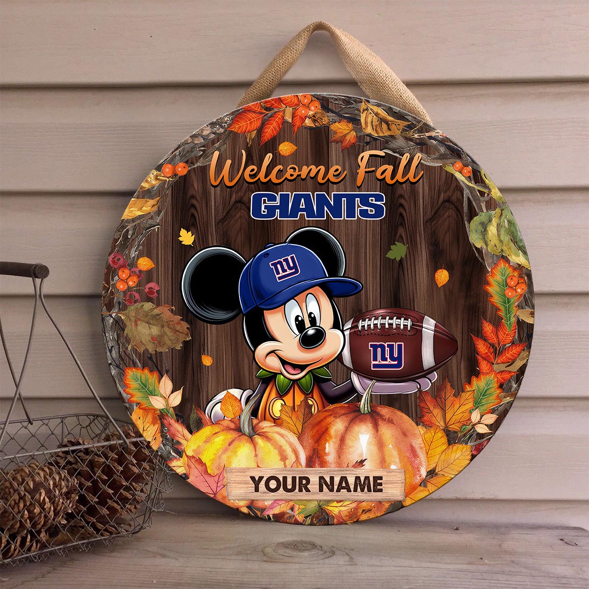 Sportswearmerch New York Giants NFL x Mickey Round Wooden Sign For Fan