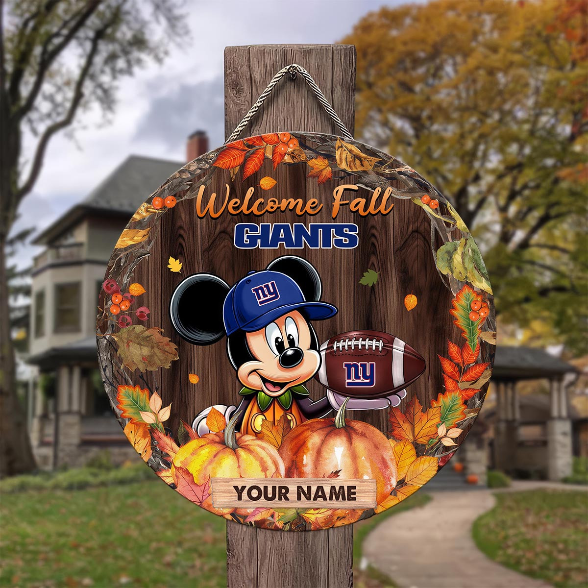 Sportswearmerch New York Giants NFL x Mickey Round Wooden Sign For Fan