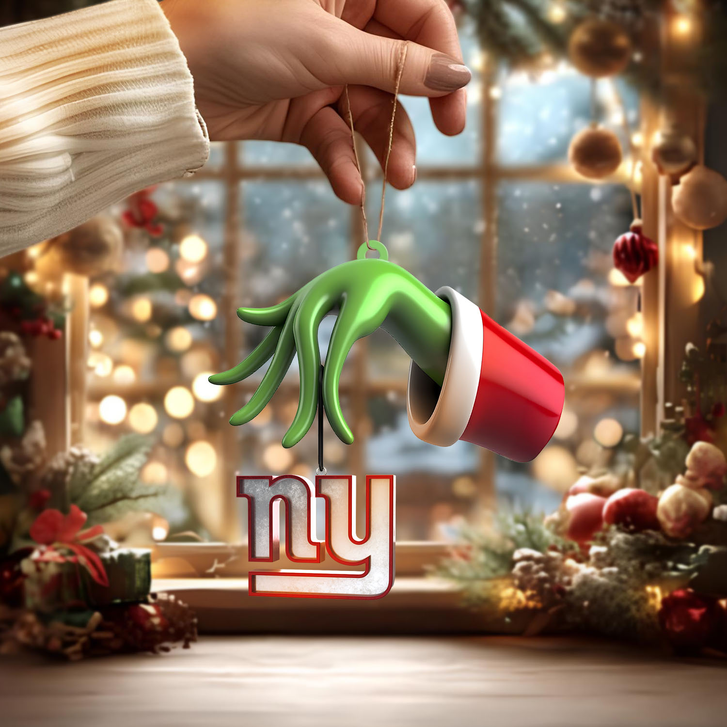 Sportswearmerch New York Giants NFL x The Grinch Christmas Acrylic Mix Wooden Ornament Gift For Fans