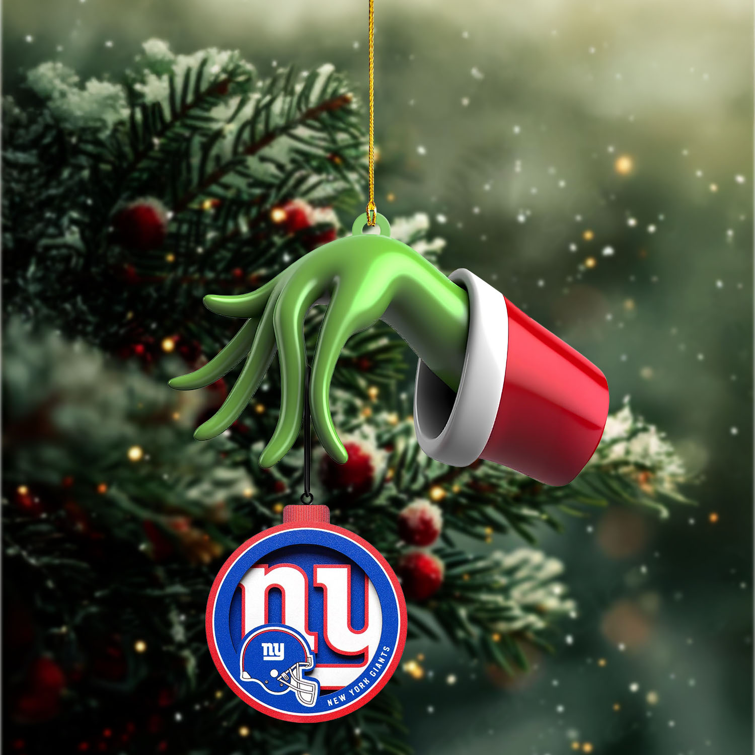 Sportswearmerch New York Giants NFL x The Grinch Christmas Acrylic Mix Wooden Ornament Gift For Fans