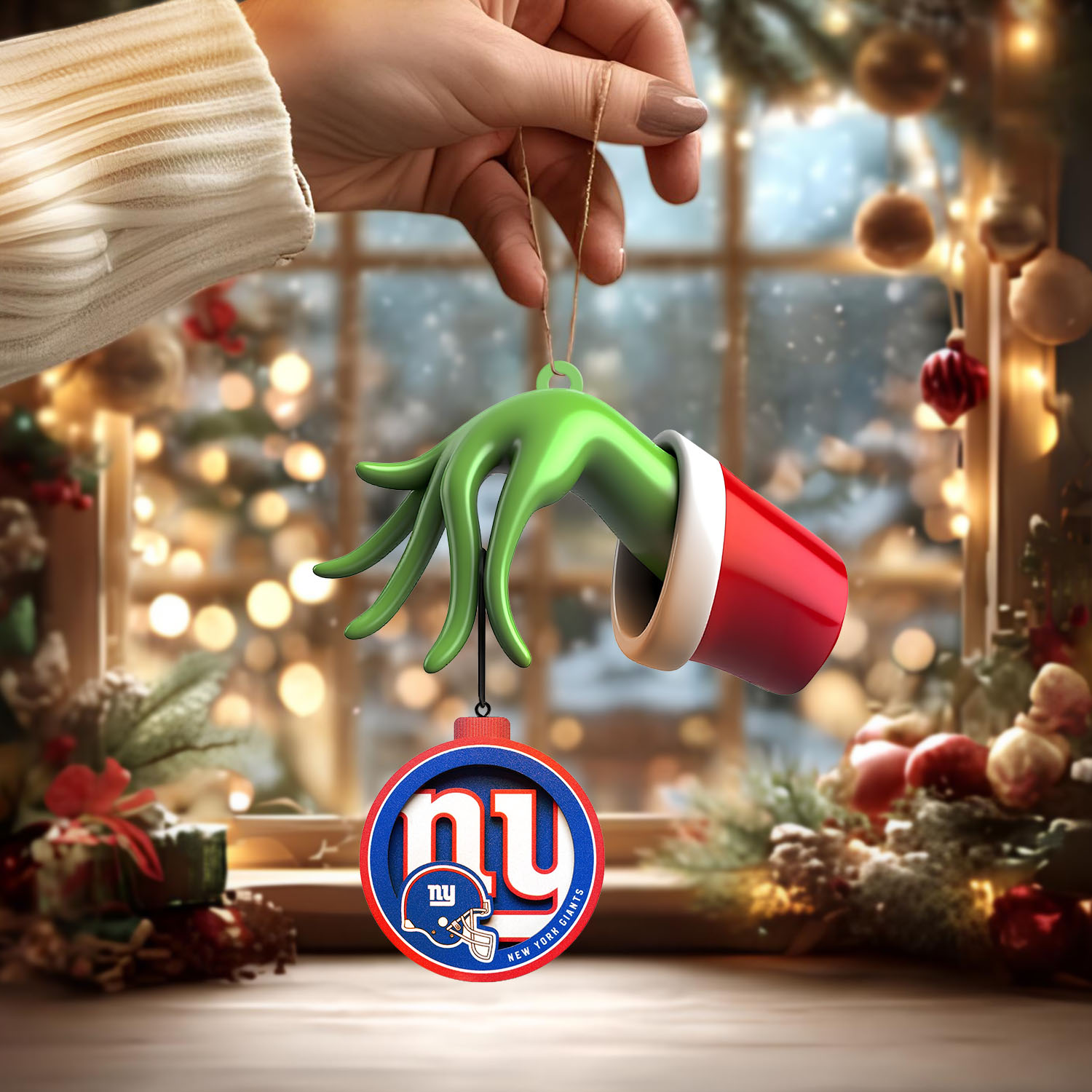 Sportswearmerch New York Giants NFL x The Grinch Christmas Acrylic Mix Wooden Ornament Gift For Fans