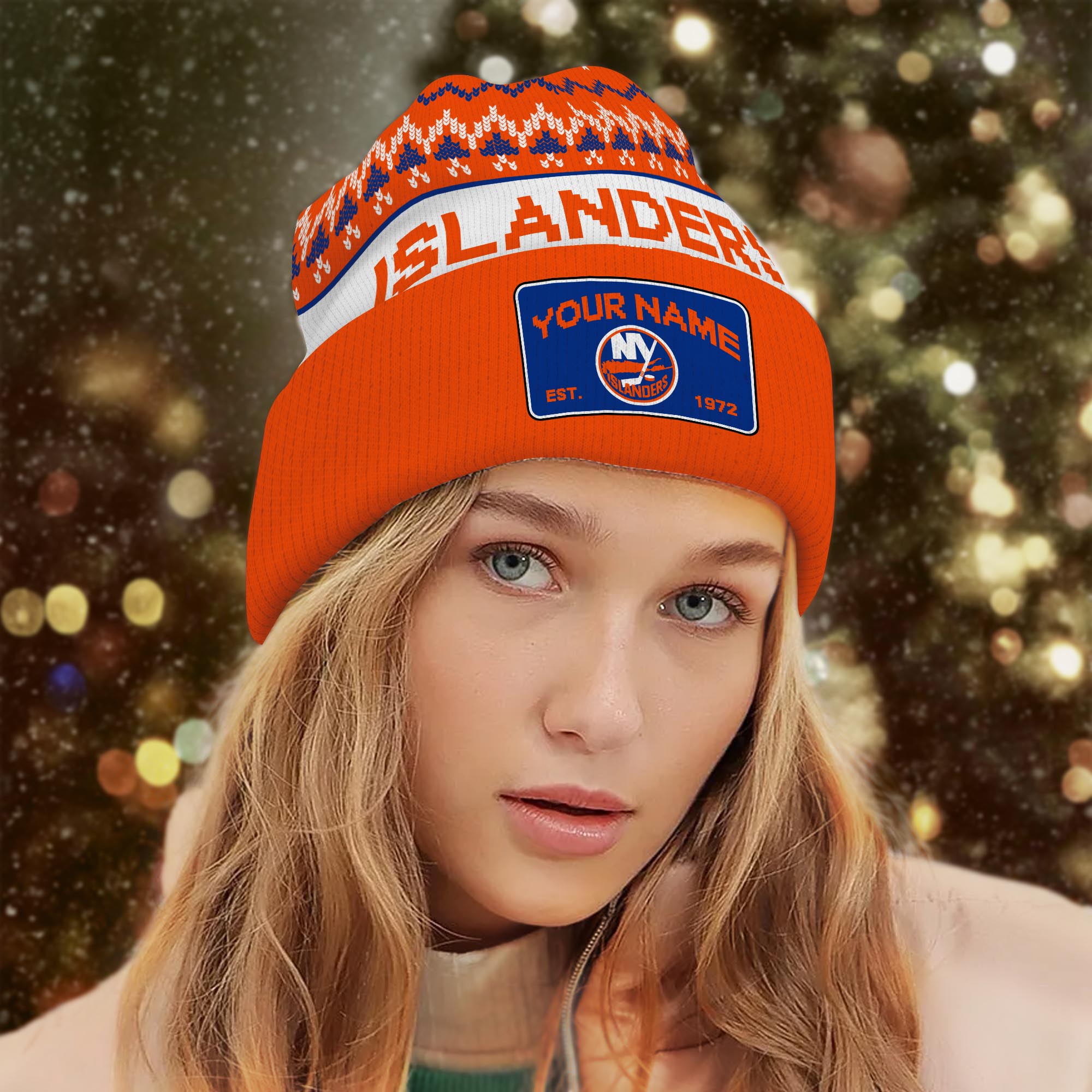 Sportswearmerch New York Islanders NHL Christmas Beanie Hat For Fan