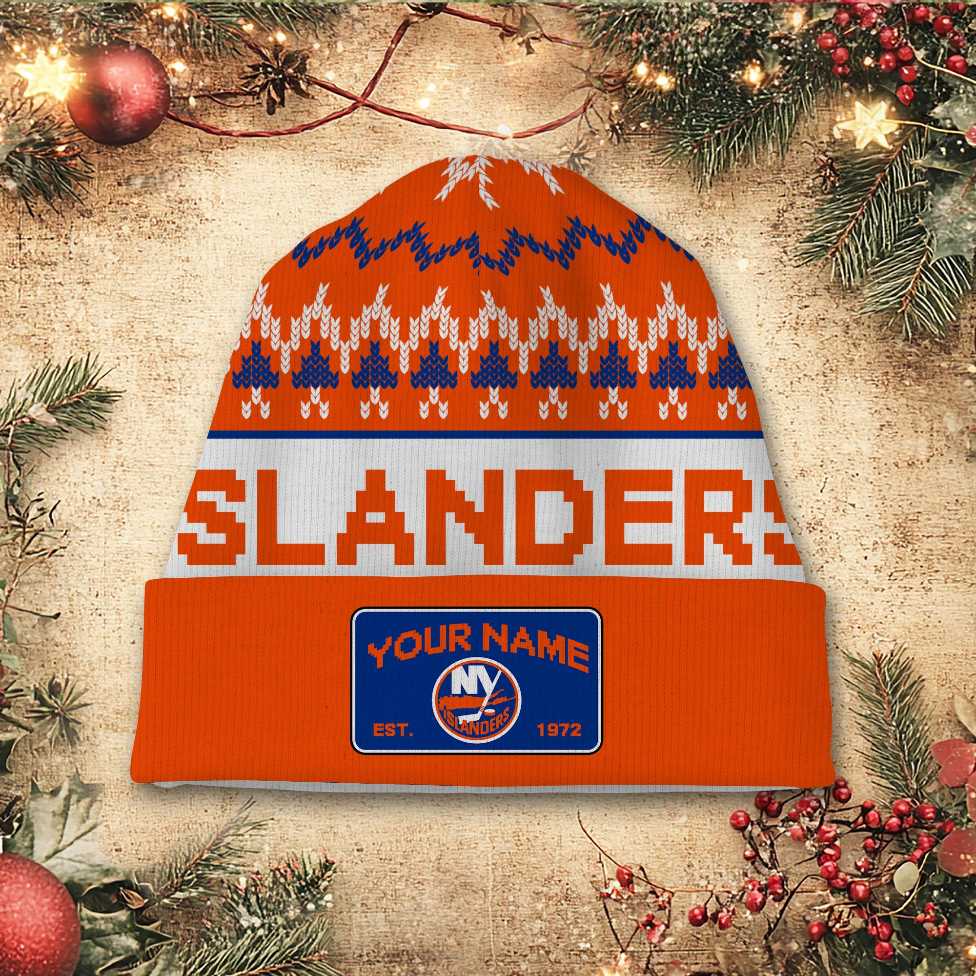 Sportswearmerch New York Islanders NHL Christmas Beanie Hat For Fan