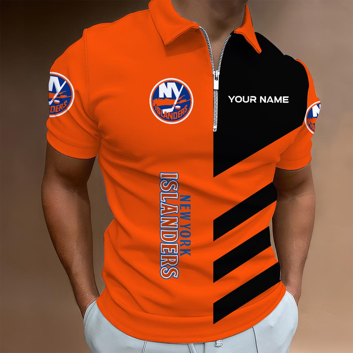 Sportswearmerch New York Islanders NHL Lapel Zip Polo Shirt For Fan