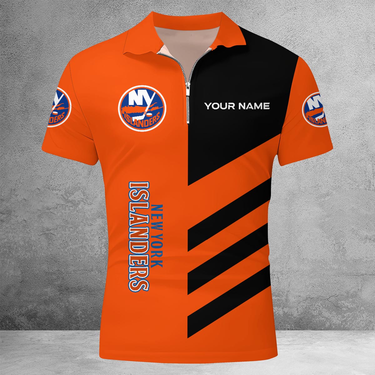 Sportswearmerch New York Islanders NHL Lapel Zip Polo Shirt For Fan