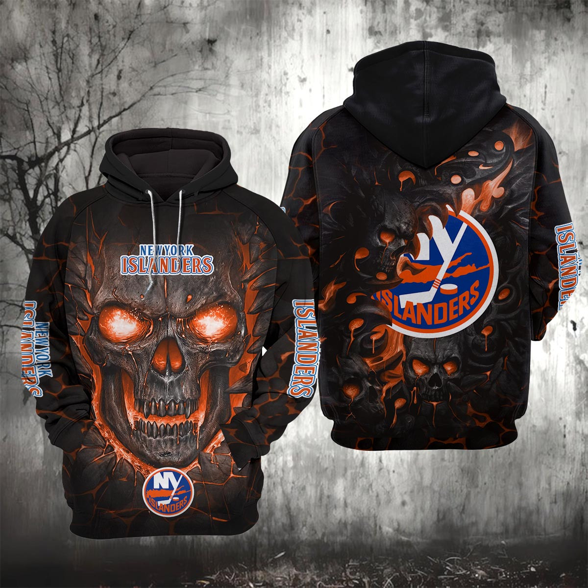 Sportswearmerch New York Islanders NHL Lava Skull Hoodie For Fan