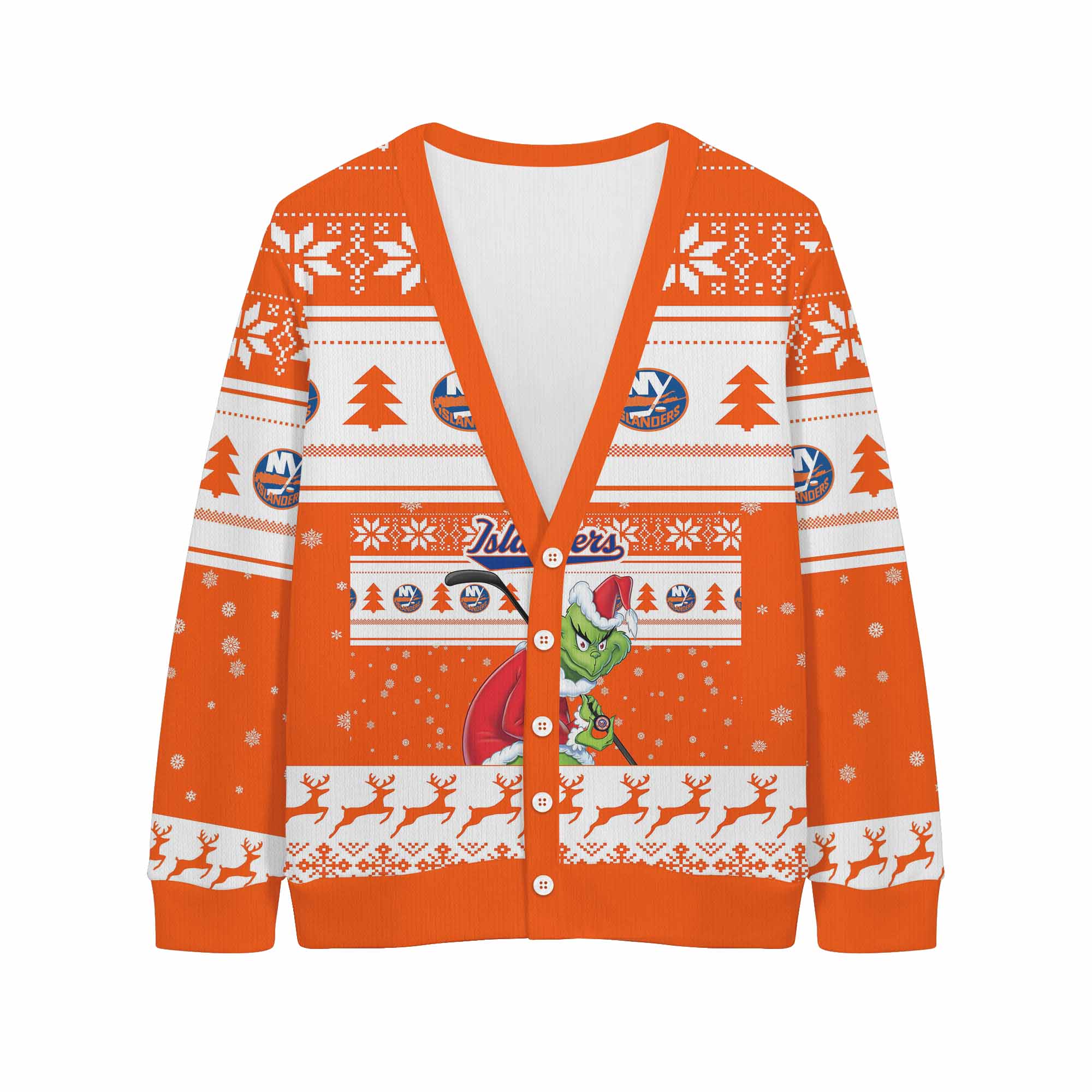 Sportswearmerch New York Islanders NHL x Grinch Christmas Cardigan For Fan