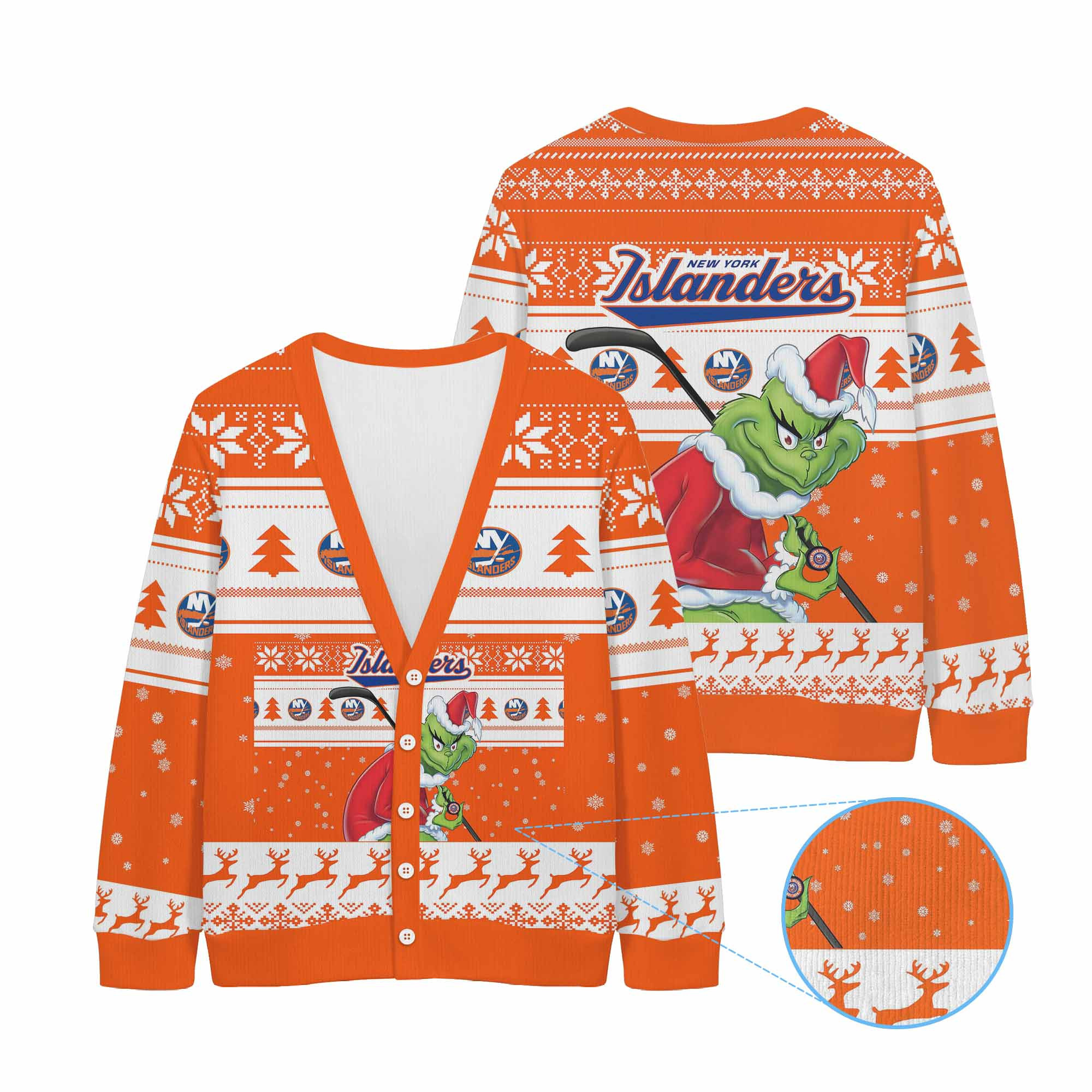 Sportswearmerch New York Islanders NHL x Grinch Christmas Cardigan For Fan