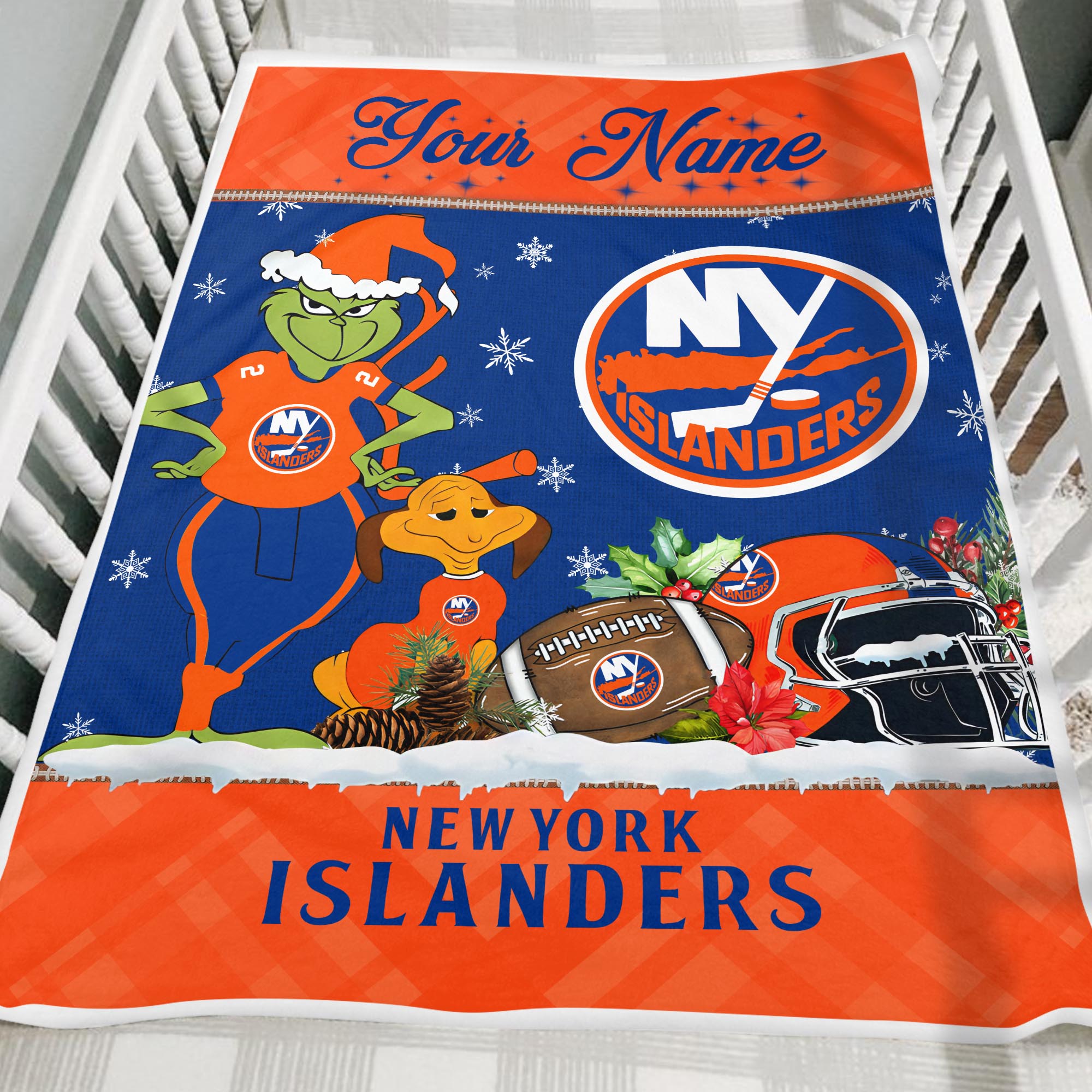 Sportswearmerch New York Islanders NHL x Grinch Christmas Fleece Blanket For Fan