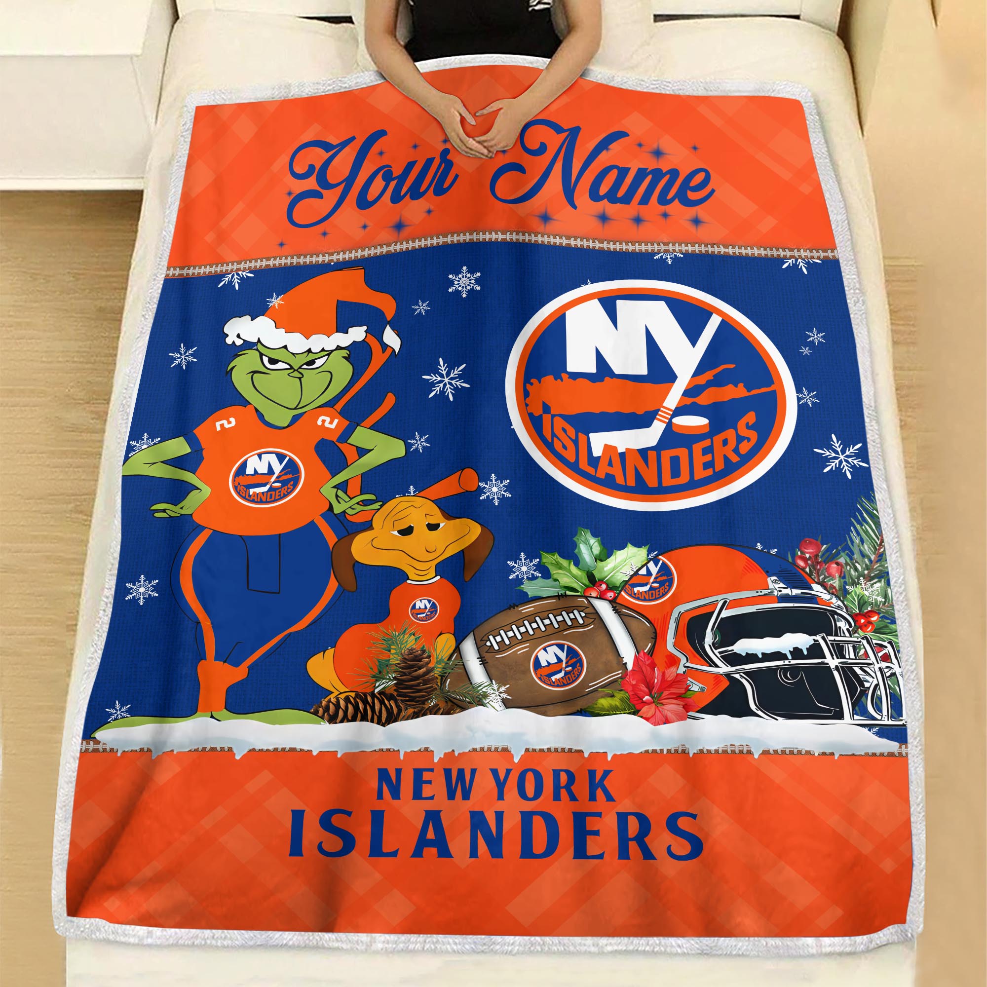 Sportswearmerch New York Islanders NHL x Grinch Christmas Fleece Blanket For Fan