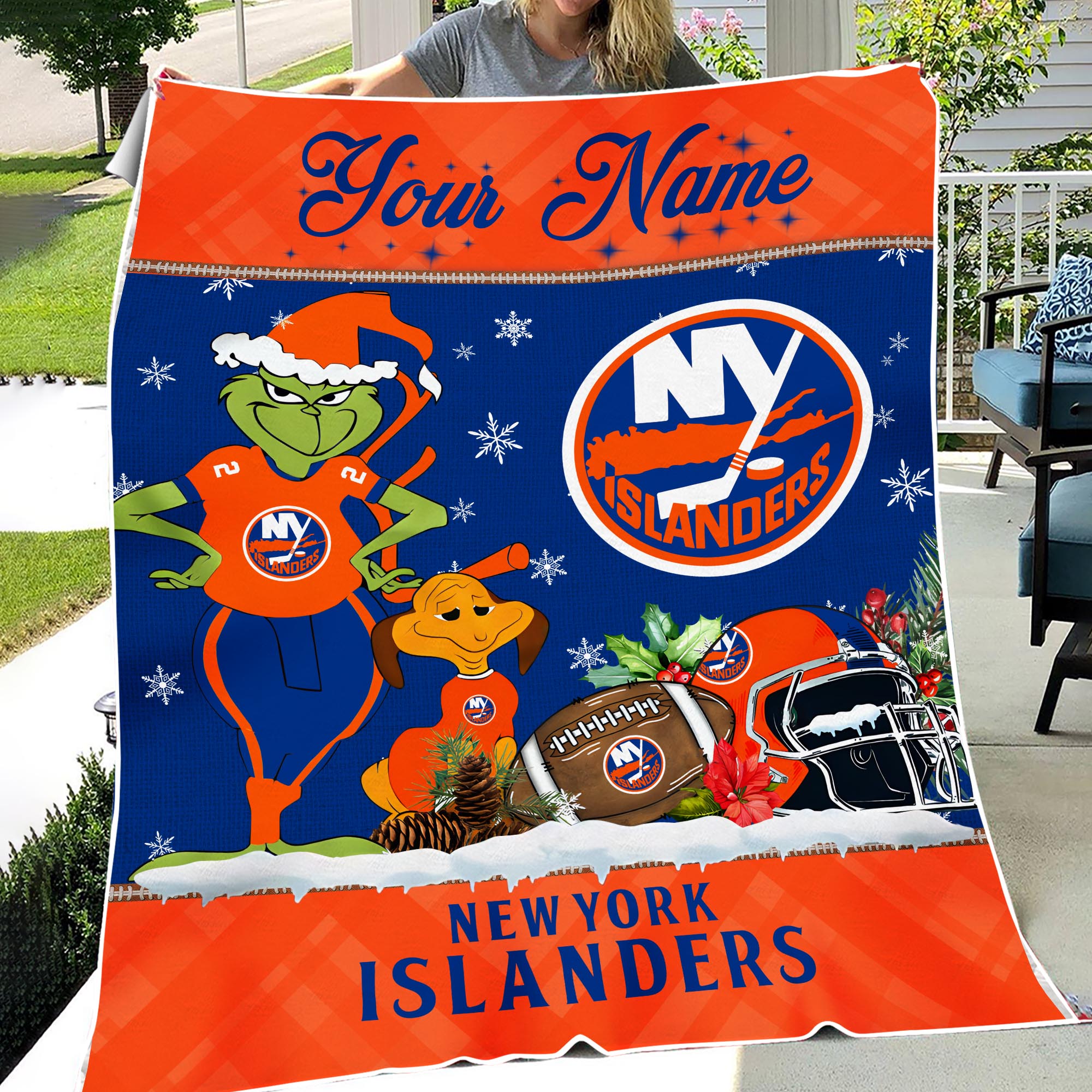 Sportswearmerch New York Islanders NHL x Grinch Christmas Fleece Blanket For Fan