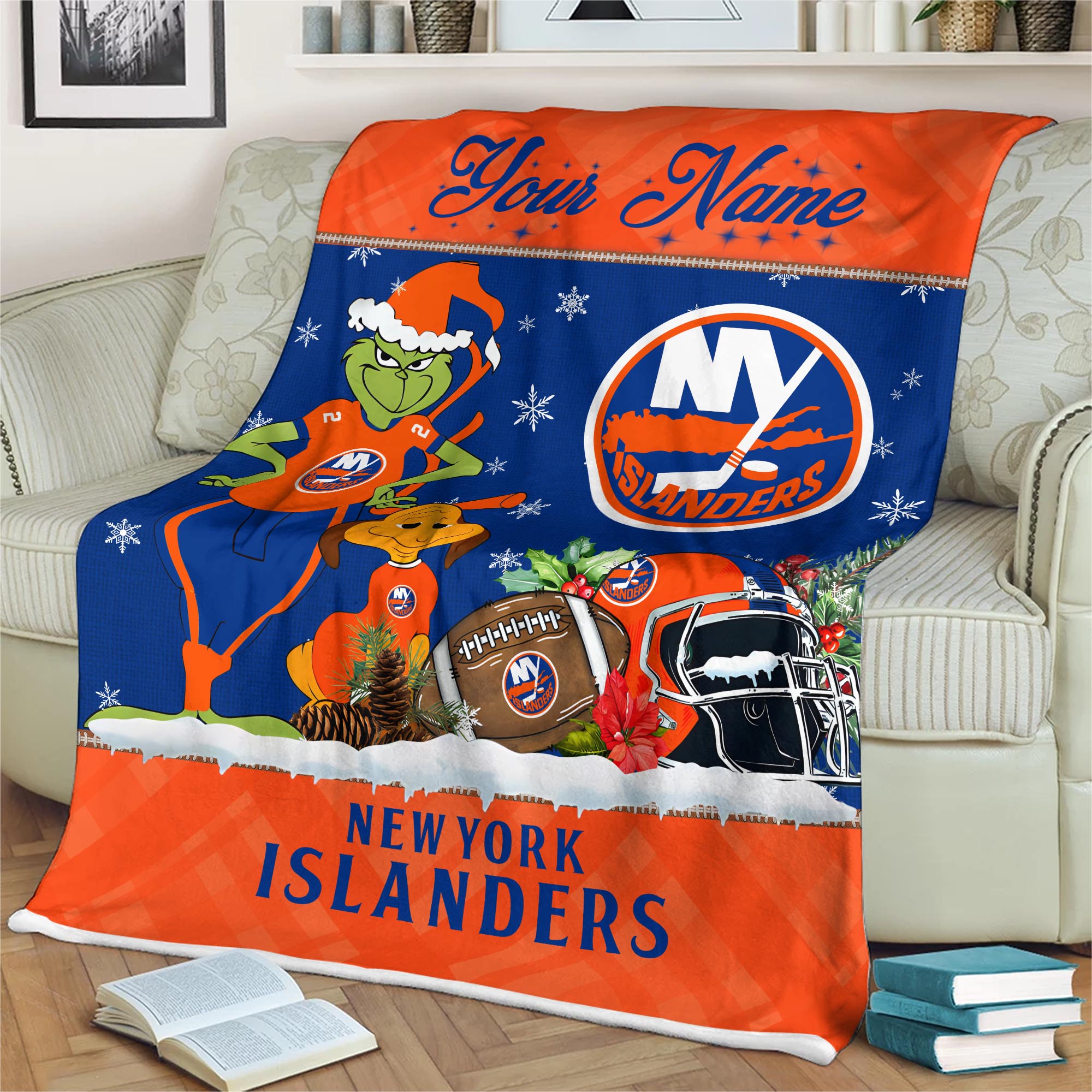 Sportswearmerch New York Islanders NHL x Grinch Christmas Fleece Blanket For Fan