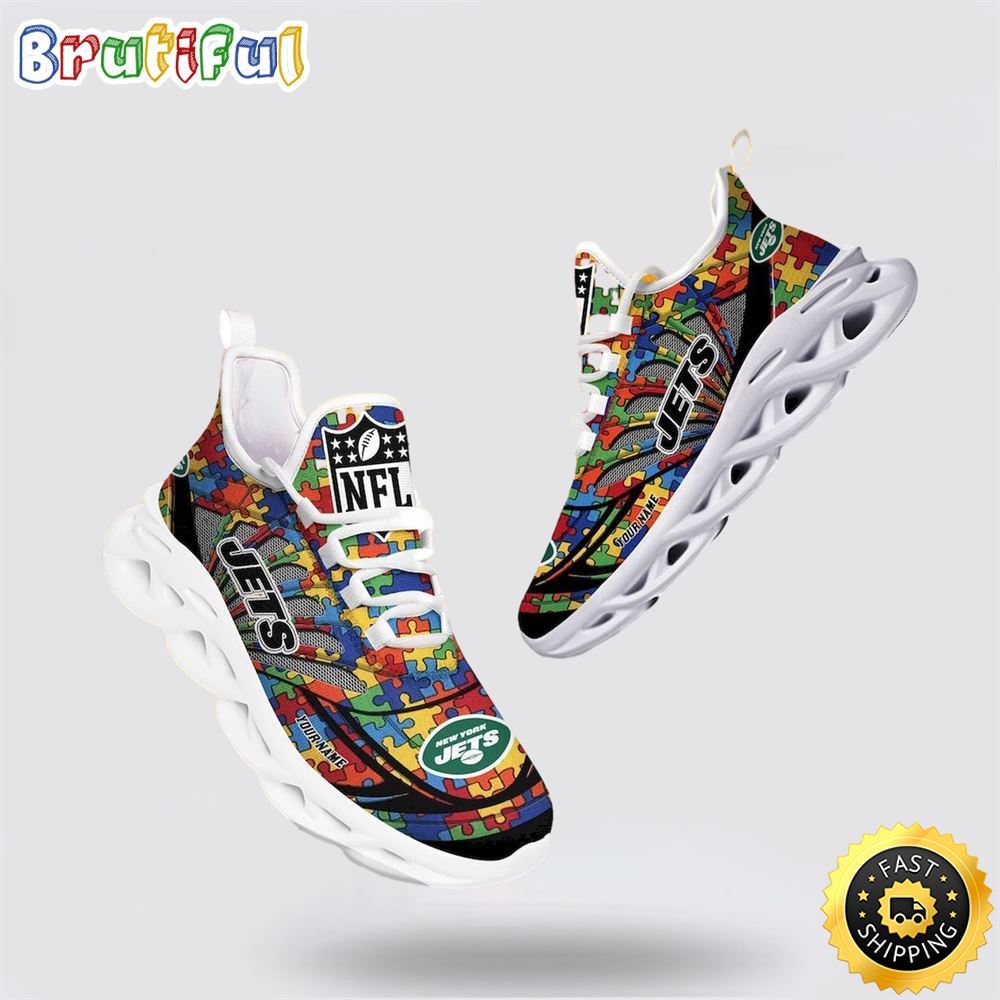 Sportswearmerch New York Jets NFL Autism Awareness Max Soul Shoes Perfect Gift For Football Fans For Fan