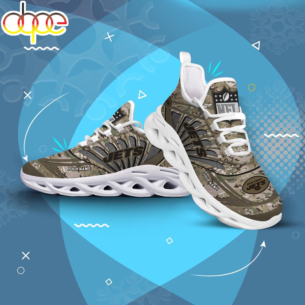 Sportswearmerch New York Jets NFL Camo Veteran Day Max Soul Shoes Sneakers For Men And Women