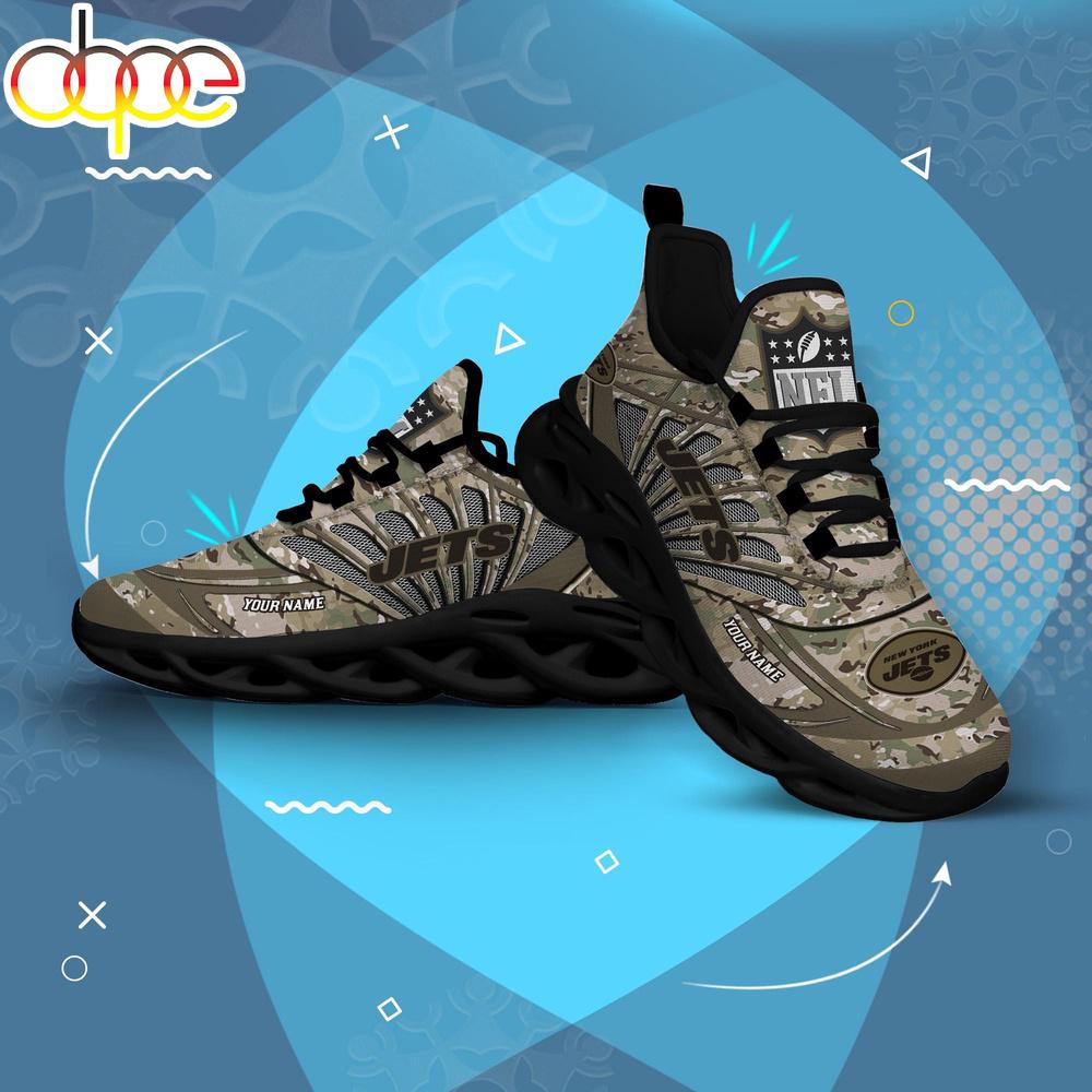 Sportswearmerch New York Jets NFL Camo Veteran Day Max Soul Shoes Sneakers For Men And Women