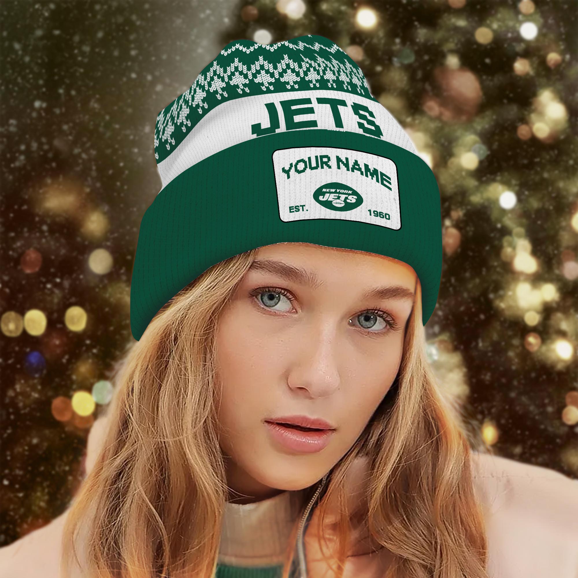 Sportswearmerch New York Jets NFL Christmas Beanie Hat For Fan