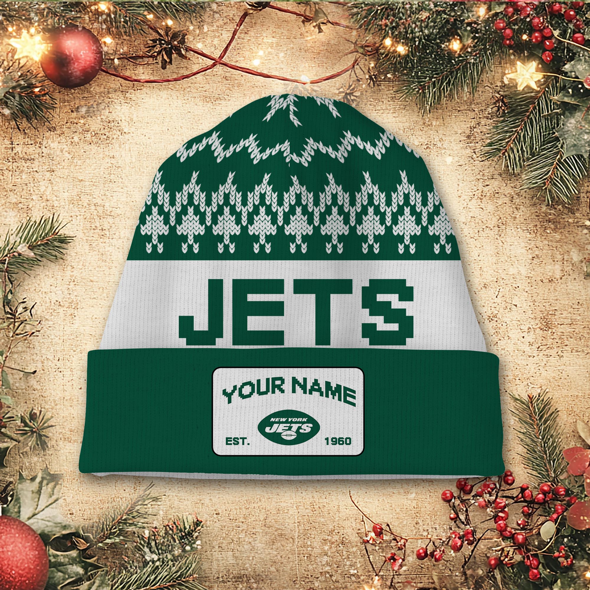 Sportswearmerch New York Jets NFL Christmas Beanie Hat For Fan