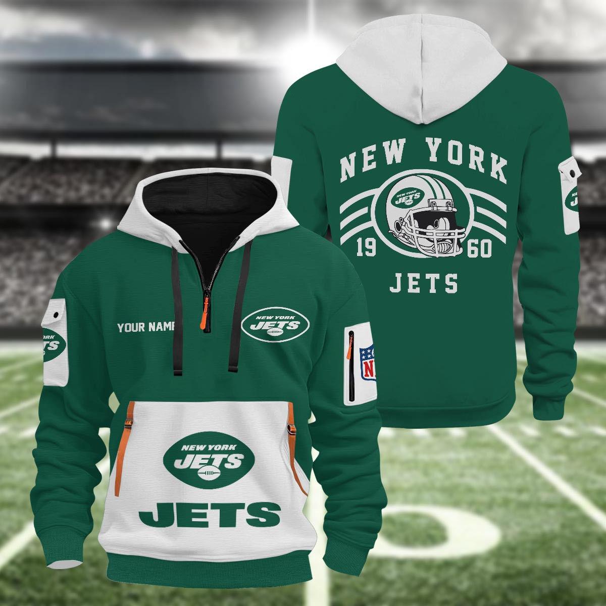 Sportswearmerch New York Jets NFL Half Zip Hoodie For Fan