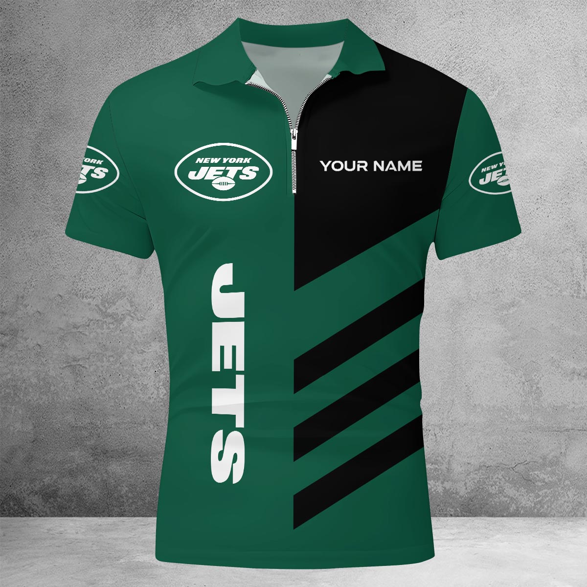 Sportswearmerch New York Jets NFL Lapel Zip Polo Shirt For Fan