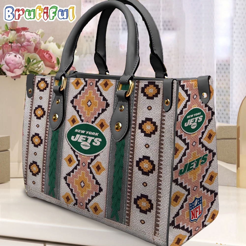 Sportswearmerch New York Jets NFL Native American Pattern Leather Bag For Fan