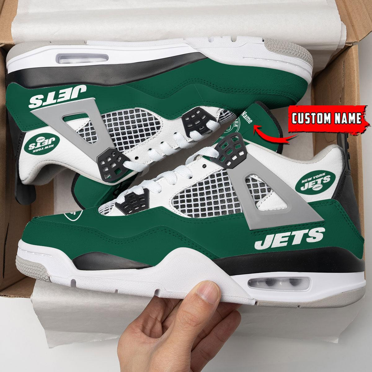 Sportswearmerch New York Jets NFL Personalized Air Jordan 4 SnAJ4 Sneakers Shoes For Men And Women