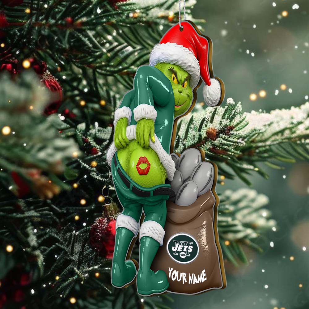 Sportswearmerch New York Jets NFL The Grinch x Christmas Acrylic Ornament Gift For Fan